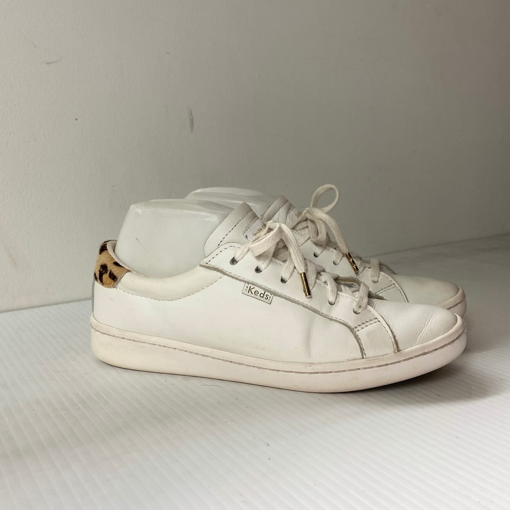 Keds X Kate Spade New York Ace White Leather & Leopard Sneakers Womens 7